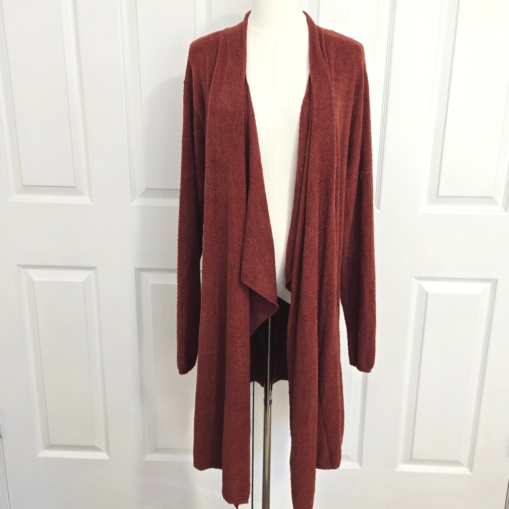Impressions Cardigan Womens XL Rust Brown Open Front Draped Longline Eyelash